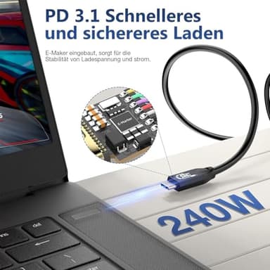 CABLEDECONN USB C Extension Cable 240W/20Gbps 5M 16.5FT, USB C 3.2 Gen2 48V/5A PD3.1, 4K@60Hz Video Output Cord, USB Male to Male Connection Suport Thunderbolt 3 - Image 4