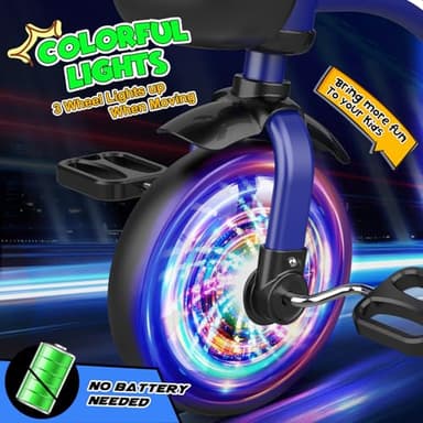 Toddler Tricycle for1-3 3-5 Year Olds, Toddler Toys Baby Bike with 3 Colorful Lighting Wheels, Toys for Ages 2-4, 3-Level Adjustable Seat, 2 3 4 5 Year Old Girl Boy Birthday Gifts Blue - Image 2