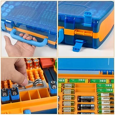 Battery Storage Organizer Case Holder Box with Tester, Double-Sided Batteries Fits for 269 Caddy Container AA AAA AAAA 3A 4A 9V C D Lithium 23A 4LR44 CR123A CR1632 CR2032 - Yellow - Image 3