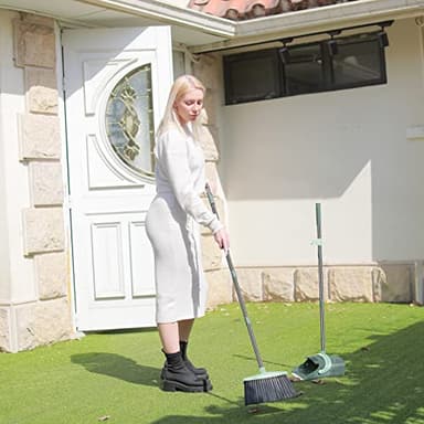 Broom and Dustpan Set for Home, Dust pan with Long Handle, Broom with Dustpan Combo Set, for Home Kitchen Room Office Lobby Floor Use Upright Stand Up Sweeping (Gray&Green) - Image 5