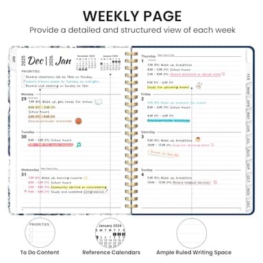2026 Planner, Monthly and Weekly Calendar Planner for Women, January 2026 - December 2026, Hardcover Pretty 2026 Agenda Planner Book with Tabs, Spiral Bound, Perfect for School Office Home Supplies, 6.3" x 8.5" - Blue Floral - Image 3