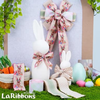 LaRibbons Easter Ribbon Wired 4 Rolls 2.5 Inch x 24 Yards TTL, Floral and Bunny Easter Ribbon with Plaid and Polka Dot for Crafts Spring Wreath Gift Wrapping Bow Decoration - Image 7