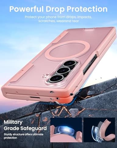 Spugan for Galaxy Z Fold 7 Case with Privacy Screen Protector, [Compatible with MagSafe] [Hinge Protection] Military Drop Protection, Shockproof Translucent Phone Case for Samung Z Fold 7 (Pink) - Image 6
