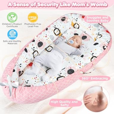 URMYWO Baby Lounger - Baby Lounger for Newborn 0-24 Months, Breathable & Soft Cotton Baby Nest Cover Infant Lounger, Babies Newborn Essentials Gifts, Portable Baby Floor Seat for Home and Travel - Image 2