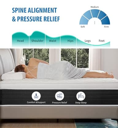 ADDNUSS Queen Mattresses,12 Inch Memory Foam Hybrid Mattress in a Box with Individual Pocket Spring,Pressure Relief & Motion Isolation Queen Size Black Mattress,CertiPUR-US. - Image 2