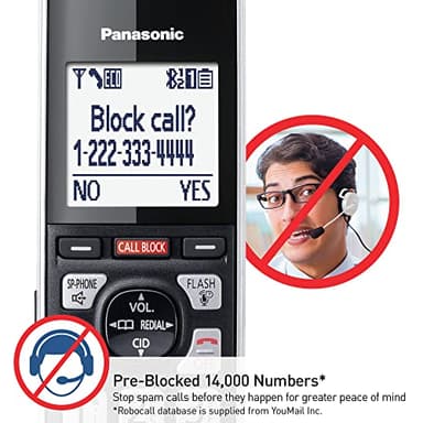 Panasonic Cordless Phone with Advanced Call Block, Link2Cell Bluetooth, One-Ring Scam Alert, and 2-Way Recording with Answering Machine, 3 Handsets - KX-TGF973B (Black with Silver Trim) - Image 3