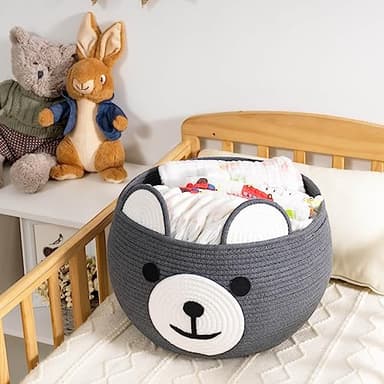 CherryNow Cotton Rope Baby Cute Storage Basket for Organizing, Toy Woven Rope Bear Basket for Kids, Empty Gift Baskets with Handles, Grey, 15.7" D x 10.5" H - Image 6