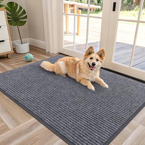 OLANLY Front Door Mat Indoor Outdoor Entrance, Waterproof Heavy Duty Doormat, Fade Resistant, Low Profile, Easy Clean Patio Porch Welcome Floor Mats for Entry, 47x32, Grey - Image 1