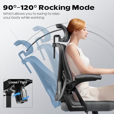 Ergonomic Office Chair, Home Office Desk Chair with Headrest, High Back Mesh Chair with Flip-up Armrests, Comfy Desk Chair with Lumbar Support, Rolling Swivel Task Chair for Office - Image 3