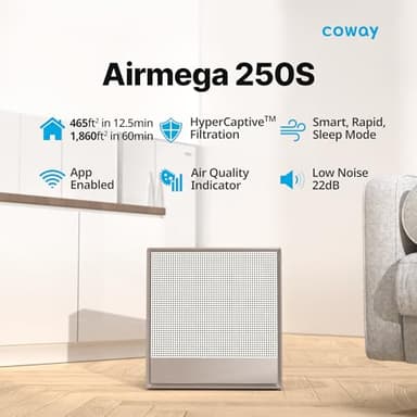 COWAY Air Purifiers for Home Large Room Up to 930 ft², Washable Pre-Filter and True HEPA Filter for Smoke, Allergies, Pet Dander, Odor, AQI, App Control, Smart & Rapid Mode, 3yr Warranty, 250S - Image 2