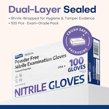 Supmedic Nitrile Exam Gloves, 3.5 Mil Powder-Free Food Safe Cleaning Chemo Rated Disposable Medical Glove, Violet Blue 100 Pcs (Medium) - Image 5