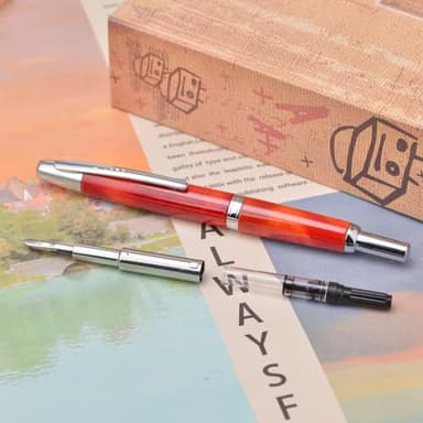 Jinhao 10 Press Fountain Pen with Box, Volcanic Red Retractable Extra Fine Nib with Ink Converter Set (Silver Clip) - Image 8