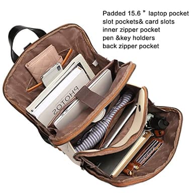 CLUCI Leather Backpack for Women, 15.6 inch Laptop Bag, Large Genuine Work Backpack Travel Back - Image 3