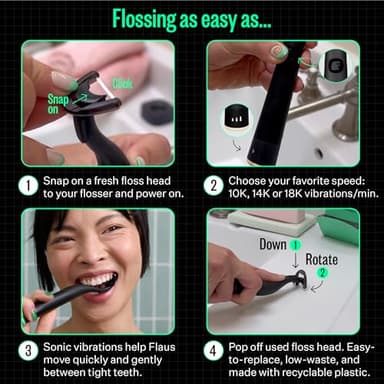 FLAUS Electric Flosser (Shark Tank) 3 Speeds + 45 Refill Heads w/Gentle Gliding Floss for Sensitive Gum Care - Water Flosser Alternative, Dentist Recommended Tooth Flossers, Eco Dental Floss Picks - Image 7