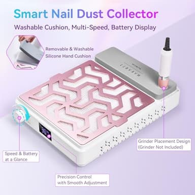 Makartt Nail Dust Collector - Rechargeable Ultra Thin Portable Dust Collector DUSTINA with Digital Display Silicone Wrist Rest and Reusable Filter for Nail Tech Acrylic Gel Polishing - Image 3