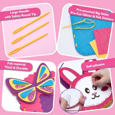 hahaland Sewing Kit for Kids Arts and Crafts Kids Sewing Kits, 8 Easy DIY Projects of Stuffed Animal Dolls Plush Pillow Craft Toys for Girls, Girl Birthday Gift Girls Gift - Image 5