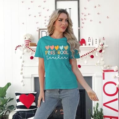 MAIHUN Womens Preschool Teacher Shirts Preschool Teacher Life Tshirt Hearts Graphic Short Sleeve - Image 3