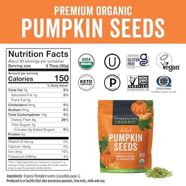 Viva Naturals Organic Pumpkin Seeds, 2 lb (32 oz, 907 g) – Shelled, Unroasted, Unsalted, Non-GMO, Vegan, Good Source of Iron & Dietary Fiber, Perfect for Salads - Image 2