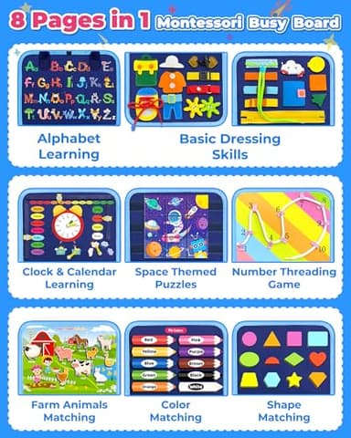Gojmzo Busy Board Montessori Toys for Toddler Boy Birthday Gifts, Busy Book Sensory Toys for Toddlers, Learning Educational Toddler Travel Activities - Image 3