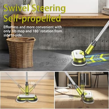 Cordless Electric Mop, Electric Spin Mop with LED Headlight and Water Spray, Up to 60 mins Powerful Floor Cleaner with 300ml Water Tank, Polisher for Hardwood, Tile Floors, Quiet Cleaning & Waxing - Image 4