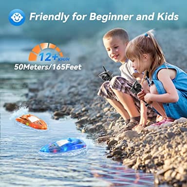 YEETFTC 2Pack LED Light RC Boat Remote Control Pool Water Toys for Kids Ages 8-12 Adults Lakes Bathtub Toy with Whole Body Waterproof,Low Battery Alarm,2.4Ghz,Control Range 50M,Rechargeable Battery - Image 3