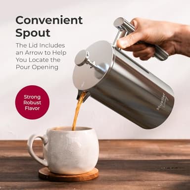 MuellerLiving French Press Coffee Maker 20oz, Stainless Steel French Press Coffee, 4 Filter Heat Resistant Double Insulated, Rust-Free, Food Grade, Dishwasher Safe Coffee Pot - Image 7