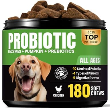 Probiotics for Dogs - Dog Probiotics with 5 Enzymes & 4 Prebiotics for Itchy Skin, Pet Probiotics lab for Digestion & Gut Support, Helps Diarrhea, Yeast Infection, Allergies & Immune System -180 Chews - Image 1