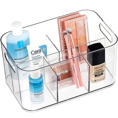 2 Pack, 5-Compartment Clear Plastic Bin - Divided Art Supplies, Cosmetic Makeup Caddy Organizer - Multiuse Storage Container for Vanity, Bathroom, Kitchen, Office, Craft, Shower, Cleaning Items - Image 9