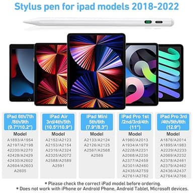 Stylus Pen for ipad, Active Pencil with Digital Display Indicator, Palm Rejection Tilt Sensor, Pen for Apple Compatible with 2018-2022 iPad Pro 11"/12.9", iPad 10/9/8/7/6, iPad mini 5/6,iPad Air3/4/5 - Image 2