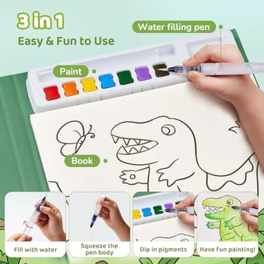 JoyCat Paint with Water Coloring Books for Toddlers, Watercolor Painting Sets for Kids Ages 3-5 4-8, Arts and Crafts Drawing Activities Toy Birthday Gift for Boys Girls (Dinosaur & Vehicle) - Image 3