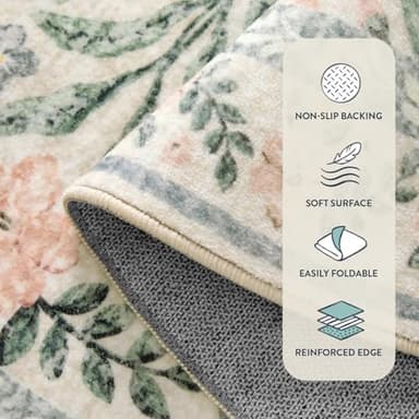 Lahome Boho Washable Girls Bedroom Rugs 9x12, Beige Cream Floral Large Area Rugs for Bedroom, Soft Non-Slip Thin Carpet for Nursery Kids Playroom Dining Room Home, Beige - Image 7
