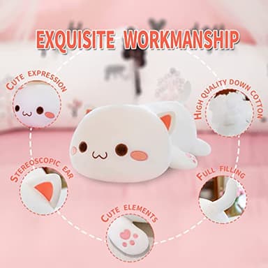 FUYU Cat Stuffed Animals, Soft Cat Plush Pillow Kawaii Kitten Stuffed Animal Toy Gifts for Kids Boys Girls Room Decor (White Round Eyes,15in/37cm) - Image 6