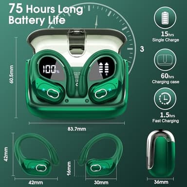 AI Translation Earbuds Real Time, 164 Language Translator Earbud 3-in-1 Bluetooth 5.4 Translator Earbuds with 6 Translation Modes, 75H Translators Headphones with APP for Travel Business, Dark Green - Image 5