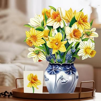 Airpark Pop Up Flower Card, 3D Paper Flowers Bouquet – English Daffodils, Birthday, Easter, Mother’s Day, Get Well Greeting Card with Note Card & Envelope - Image 2