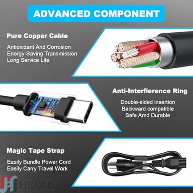 HBONY 65W 60W USB Type C Charger Compatible with Dell Laptop Latitude 5540 5440 7440 5450 e5430 5430 5530 7430 3450 5550 5350 7450 5420 7420 5520 e5440 Power Cord, XPS 13 Computer AC Adapter - Image 5