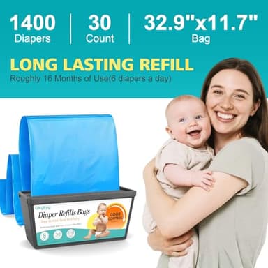 Refills Compatible with Diaper Genie Easy Roll Signature & Platinum Diaper Pail,2-Pack (60 Bags) for 2800 Newborn Diapers,7-Layer Powerful Odor Control.Extra Thickness,Durable & No Tear - Image 6