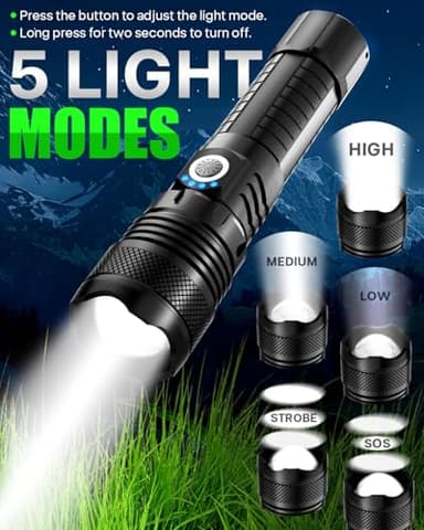 Victoper LED Flashlights, High Powered High Lumens Super Bright Tactical Flashlight, Rechargeable, 5 Modes Zoomable Waterproof Flash Lights for Emergency, Outdoor, Home, Camping, Hiking - Image 3