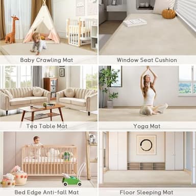 ILPEOD Baby Play Mat for Floor Tummy Time Mat Nursery Rug Muscle Mat Area Rug Playroom Rug Tatami Mat 6'7"x5'11" Memory Foam 1.3" Thick Crawling Mat For Babies,Toddlers, Infants, Kids,Floor Mat(Beige) - Image 3