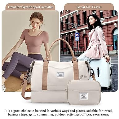 Weekender Bags for Women,Personal Item Travel Bag with Shoes Compartment,Overnight Travel Duffel Bag with Toiletry Bag - Image 9