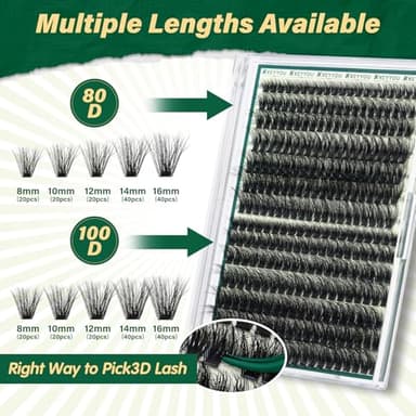 KEYYOU lash Clusters Kit 3D Effect Eyelash Clusters Kit 280pcs 80D100D 8-16MIX D Curl Individual Lashes Kit Wispy Lashes Volume Cluster Lashes Kit Natural Soft (3D Kit-80D100D-D-8-16MIX) - Image 3