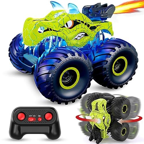 ScharkSpark Remote Control Car, 2.4GHz Monster Trucks for Boys Girls with Light, Sound & Spray, Stunt Car Toys Gift for Kids 3 4 5 6 7 8, 4WD All Terrain RC Cars for Toddlers with 2 Batteries - Image 1