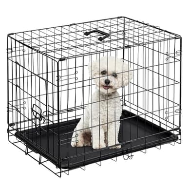 DUMOS Dog Crate, 24 Inch Medium Single Door Dog Cage with Divider Panel and Plastic Leak-Proof Pan Tray, Folding Metal Wire Pet Kennel for Indoor, Outdoor, Travel - Image 1