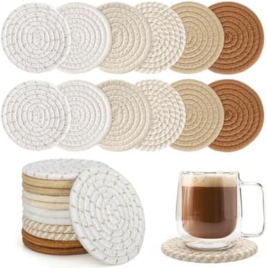12 Pcs Boho Drink Coasters,Minimalist Cotton Handmade Woven Absorbent Drink Coasters,Heat Resistant Cotton Coasters for Coffee Table, Kitchen, Home Decoration - Image 3