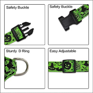 TDTOK Halloween Dog Collar, Soft Comfy Halloween Themed Pet Collar with Spooky Ghost Skull Bat Cat Witch Tree Hat Pumpkin Pattern for Small Medium Large Dogs (1 PCS) - Image 5