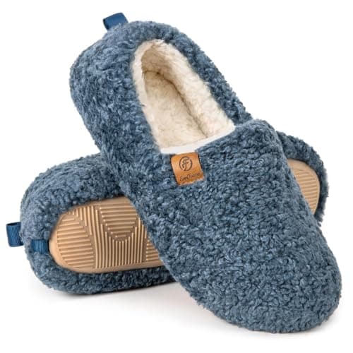 EverFoams Women’s Soft Curly Full Slippers Memory Foam Lightweight House Shoes Cozy Loafer with Polar Fleece Lining Blue,8.5 US - Image 1