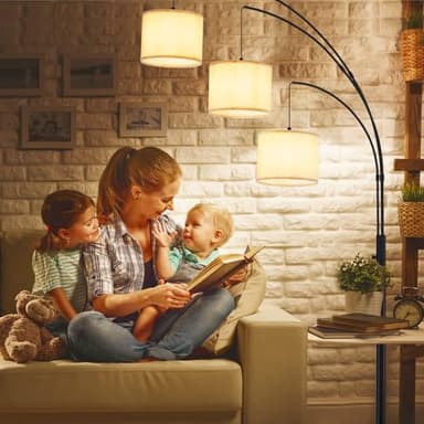 DLLT Modern Floor Lamp for Room: 3-Light Black Tree Dimmable Floor Lamps with Beige Shades for Living Room - Arc Standing Lamp for Bedroom - Tall Floor Lamp for Office Corner 3 LED Bulbs Included - Image 7