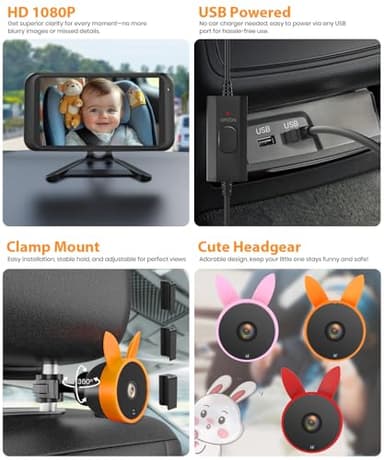 Babyvue USB Baby Car Camera Plug-Play, 4.5" 1080P Easy Setup Backseat Camera with Flexible 360 Rotation, Clear Picture Rear Facing Car Seat Baby Monitor - Image 3
