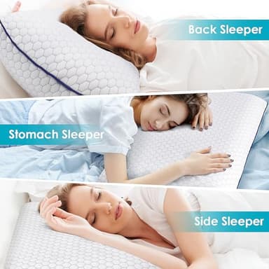 CushyOasis Memory Foam Pillows for Side, Back and Stomach Sleepers, Bed Pillow with Washable Cover and Breathable Mesh, Bed Pillow for Sleeping Standard Size (Grey) - Image 6