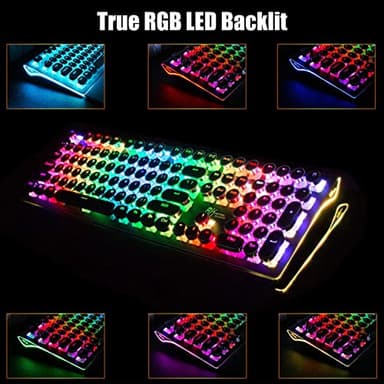 RK ROYAL KLUDGE S108 Typewriter Keyboard, Retro Mechanical Gaming Keyboard Wired 108 Keys with RGB Backlit Sidelight, Detachable Wrist Rest, Round Keycaps Blue Switches - Black - Image 5