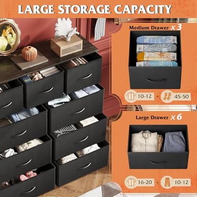 WLIVE 9-Drawer Dresser, Fabric Storage Tower for Bedroom, Hallway, Entryway, Closet, Tall Chest Organizer Unit with Fabric Bins, Steel Frame, Wood Top, Easy Pull Handle, Charcoal Black - Image 4